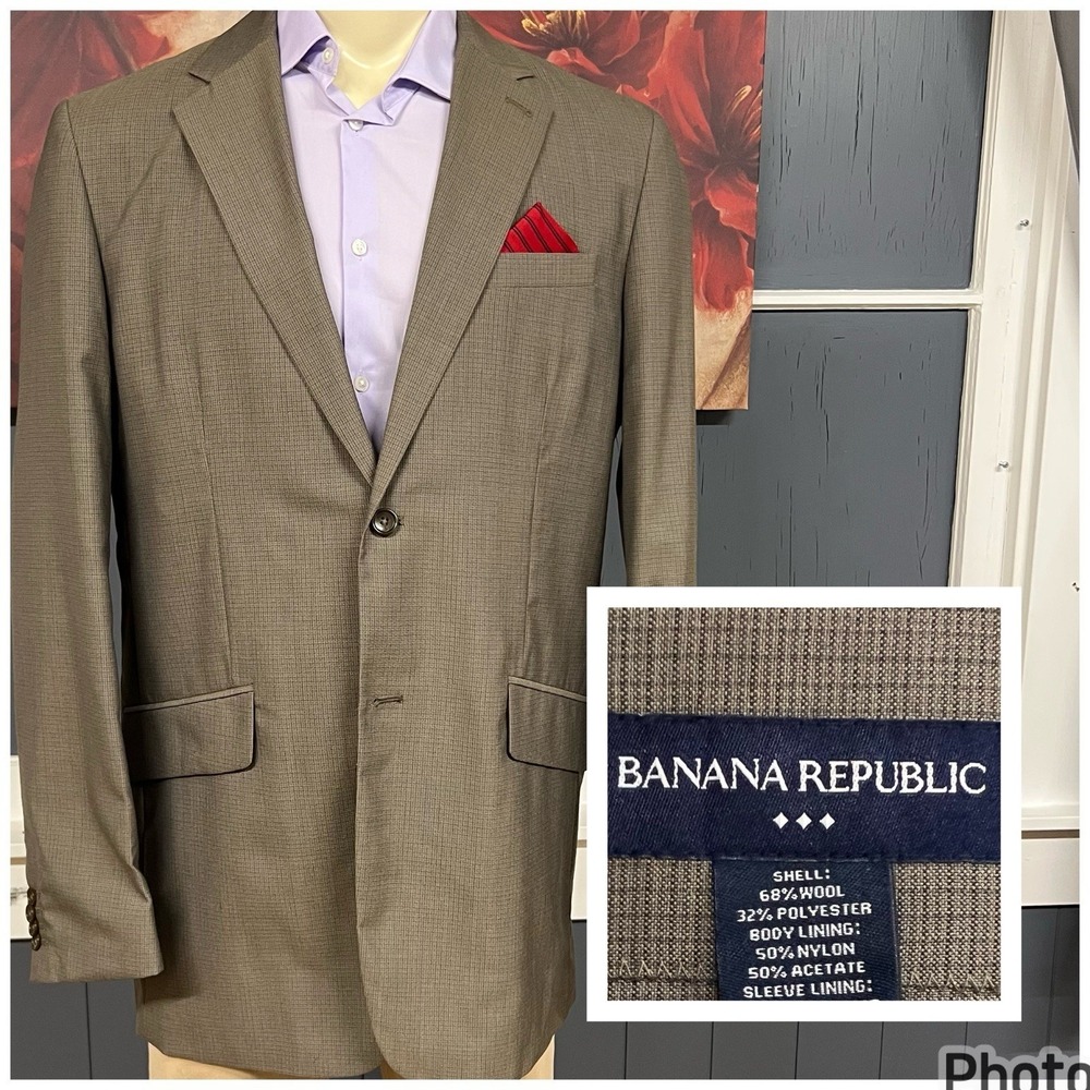 Vintage Banana Republic Blazer Jacket Sport Coat Mens 44L Long Wool Blend Brown